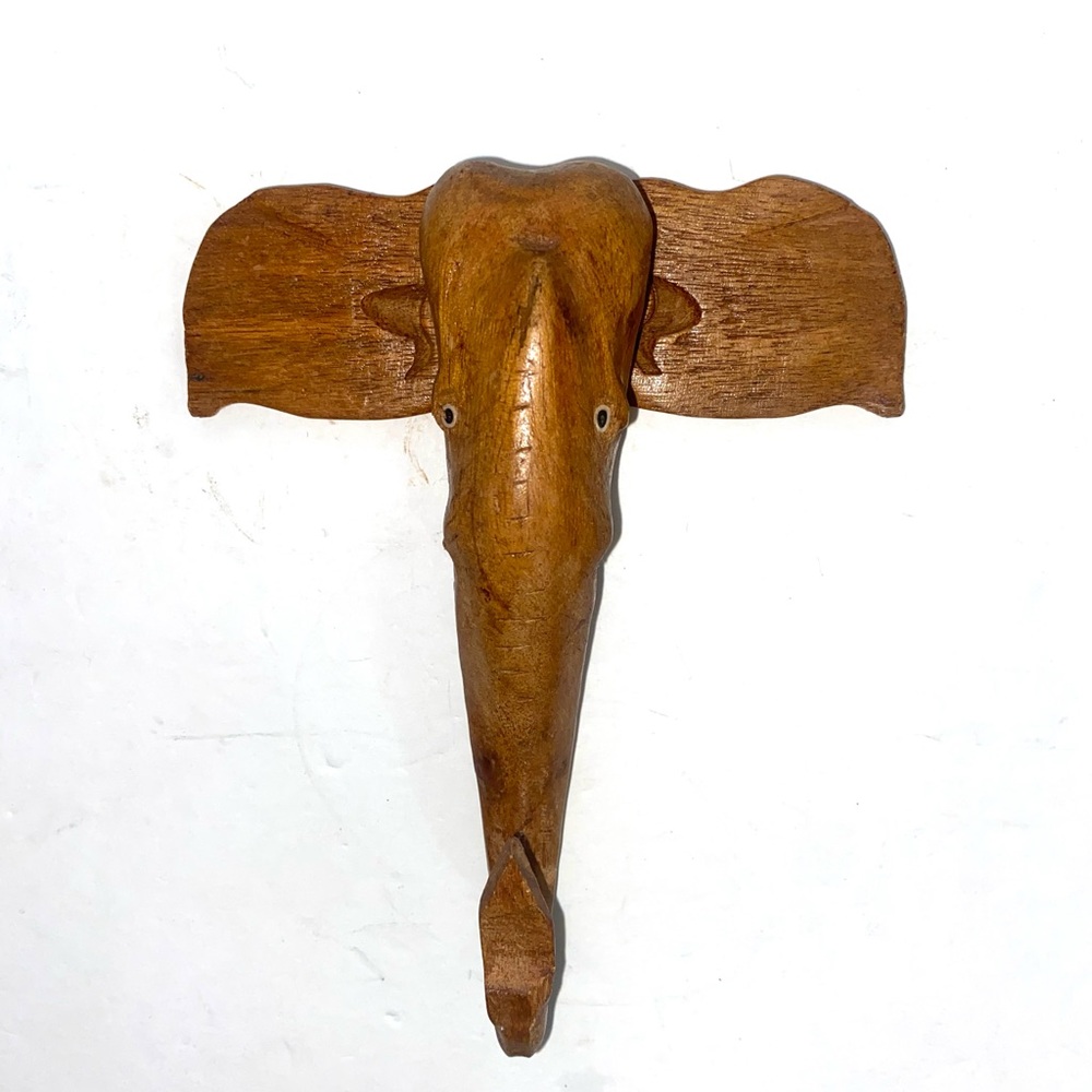 Vintage Hand Carved Wooden Elephant Wall Hook Truck Hanger 6” Good Luck